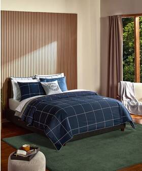 T4104260 Lacoste 734737763401 Home Tennis Checks Cotton 3-pc. Comforter Set King - Navy