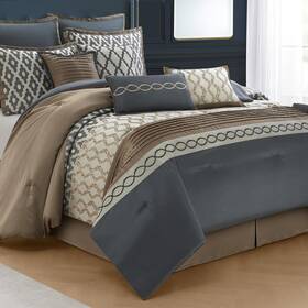 Lanco Modern Lifestyle 810168555140 Luxury 10-piece King Size Comforter Set In Grey Brown For All Seasons