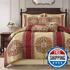 B0f4qqb7yj Lanco Modern Lifestyle California King Comforter Set Wine Gold Medallion
