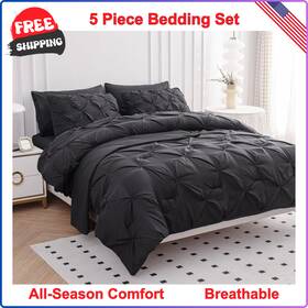 086-95 Lane Linen Twin Comforter Set With Sheets 5 Piece Bedding Pintuck Design