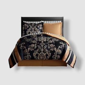 Lanwood Home 734737486683 Black/gold Sabrina Reversible 8-piece Full Size Comforter Set