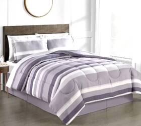 Lanwood Home Bedding Collection 734737558205 Austin Stripe / Solid Reversible 8 Pc. Cal King