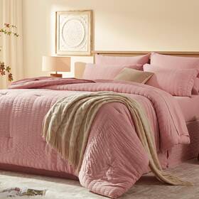 Lbus24-bcs01-pf8286 Laojin Balhen Comforter Set 8 Pieces Seersucker Bed In A Bag Full Pink With Sheets C