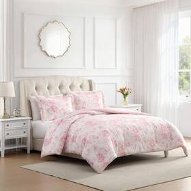 Laura Ashley 199165062326 - Queen Comforter Set 100% Soft Cotton Bedding Pink