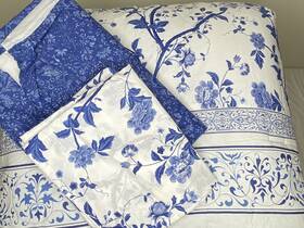 211392 Laura Ashley Comforter Set King Reversible Soft Cotton Floral In Blue 4-piece
