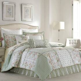 220883 Laura Ashley Harper 4-piece Jade Green Floral Cotton Full Comforter Set