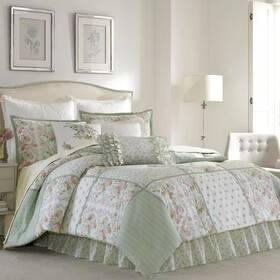 Laura Ashley 313025638692 Comforter Set Queen Size Reversible Green Floral Design 4-piece