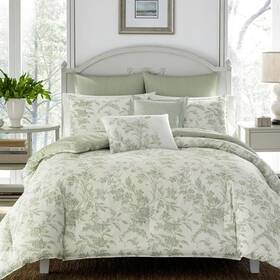 Laura Ashley 445041378375 Comforter Set Natalie Floral Cotton Polyester King 7-piece Green