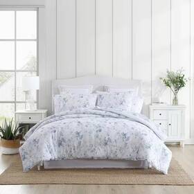 Laura Ashley 445045973972 Belinda 2-piece Blue Cotton Twin Xl Comforter Set