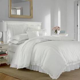 Laura Ashley 445048963956 Annabella 2-piece White Solid Cotton Twin Comforter Set