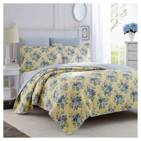 51161858 Laura Ashley Queen Linley Quilt And Sham Set Yellow Floral Bedding