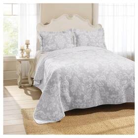 51169666 Laura Ashley Twin Venetia Reversible Quilt Set Gray -
