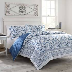 53845705 Laura Ashley Twin Charlotte Reversible Duvet Cover Set Blue - Cotton Oeko-tex