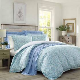 54622834 Laura Ashley King Jaynie Stonewashed Reversible Duvet Cover And Sham Set Blue -