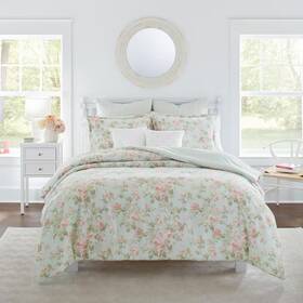 Laura Ashley 705353544002 Madelynn 7-piece Blue Floral Cotton Full/queen Comforter Set