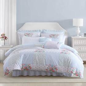 Laura Ashley 744759285645 Hope Patchwork 7-piece Pink/green/blue 100% Cotton King Bonus Comforter Set
