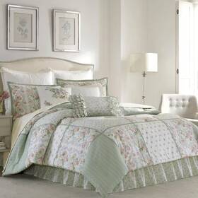 Laura Ashley 744759660404 Comforter Set Queen Size Reversible Green Floral Design 4-piece