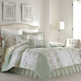 Laura Ashley 744759816498 Comforter Set Queen Size Reversible Green Floral Design 4-piece