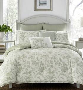 82667945 Laura Ashley 7pc Full/queen Natalie Duvet Cover Bonus Set Green - Sage
