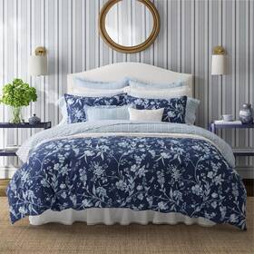 88096114 Laura Ashley 7pc King Branch Toile 100% Cotton Comforter Sham Bonus Set