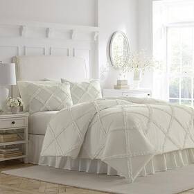Laura Ashley 883893542013 Adelina White Solid Cotton 2-piece Twin Comforter Set