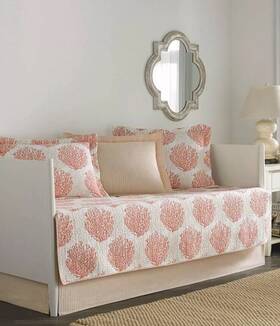 Laura Ashley 883893731424 Coral Coast Quilted Daybed Quilt Set Coastal Cottage Tropical Read