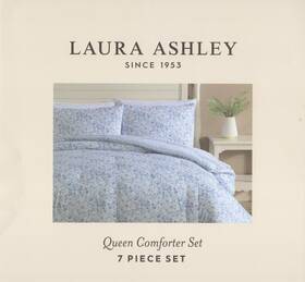 Laura Ashley 883893902862 Queen Quartet Petite Fleur Blue Comforter Set With Sheet Chalk Sky 7pc