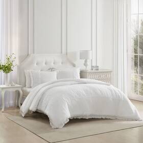 88811479 Laura Ashley 3pc King Eyelet Ruffle Comforter Bedding Set White