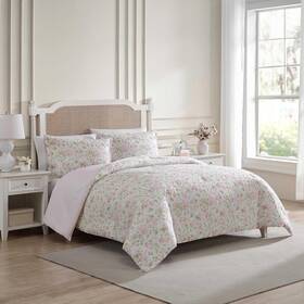 91844783 Laura Ashley 3pc Full/queen Morning Gloria Cotton Comforter Set Pink