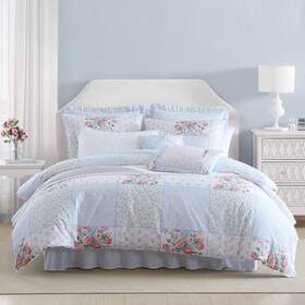 91844837 Laura Ashley 7pc King Hope Patchwork Cotton Duvet Set Pink Includes Shams
