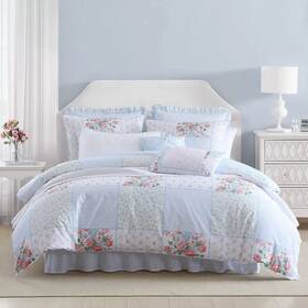 91844884 Laura Ashley 7pc Full/queen Hope Patchwork Cotton Duvet Set Pink Includes
