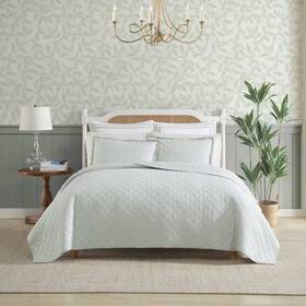 93533736 Laura Ashley Full/queen Oxford Striped Quilt Set Green