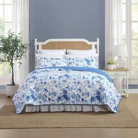 93533761 Laura Ashley Full/queen Breezy Floral Quilt Set Blue