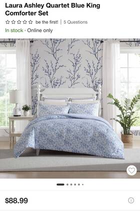 94634016 Laura Ashley Ashely Blue Floral King Comforter Set New