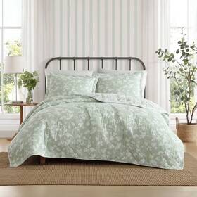 94810985 Laura Ashley 3pc Full/queen Adorabelle Silhouette Quilt Bedding Set Green