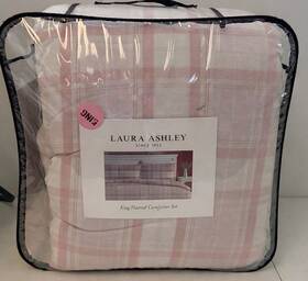 94905133 Laura Ashley 3pc King Meredith Comforter Bedding Set Pink And White