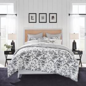 Ushs8k1191280 Laura Ashley Amberley 7-piece Charcoal Gray Cotton Full/queen Bonus Comforter Set