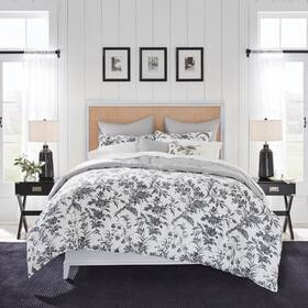 Ushs8k1191281 Laura Ashley Amberley 7-piece Charcoal Gray Cotton King Bonus Comforter Set
