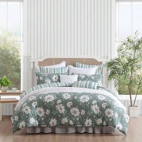 Ushs8k1302806 Laura Ashley Wisley Floral 7-piece Sage Green 100% Cotton King Comforter Set