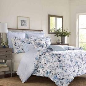 Ushsa51088044 Laura Ashley Chloe 3-piece Blue Floral Cotton King Comforter Set