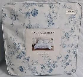 Ushsa51254456 Laura Ashley Comforter Set Twin Xl Belinda 2-piece Reversible Floral Cotton Blue