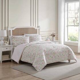 Ushsa51287357 Laura Ashley Morning Gloria 3-piece Pretty Pink/green 100% Cotton King Comforter Set