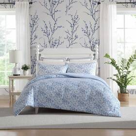 Ushsa51311497 Laura Ashley Quartet 3-piece Cotton Blend Cashmere Blue King Comforter Set