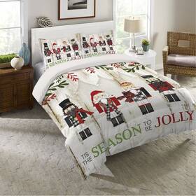 Laural Home 810054564515 Nutcracker Christmas King Comforter Off- White