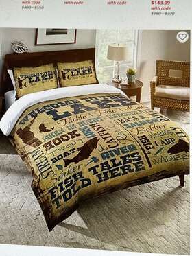Laural Home 810082032857 Welcome To The Lake Queen Comforter Brown Blue Beige Size And Shams