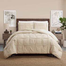 91257418 Laurel & Mayfair 3pc Full/queen Riley Pleated Comforter Set Cream - And Cotton