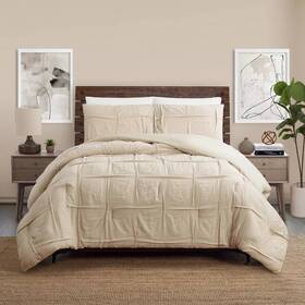 91257428 Laurel & Mayfair 3pc King Riley Pleated Comforter Set Cream - And