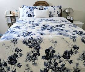 Lauren Ralph 886087316223 3 Pc Comforter Flora Watercolor Floral Blue White Queen And 2 Shams