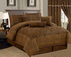 X102 Lavish Grand Linen 7 Piece L Brown 94 Micro Suede King Bed In Bag 841380100108