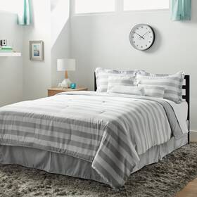 Lcm Home Fashions 837304014347 7-piece Horizontal Stripe Comforter Set White/blue King